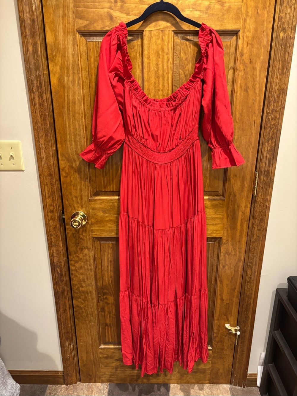 Amazon Bright Red Maxi Dress with Puff Sleeves
